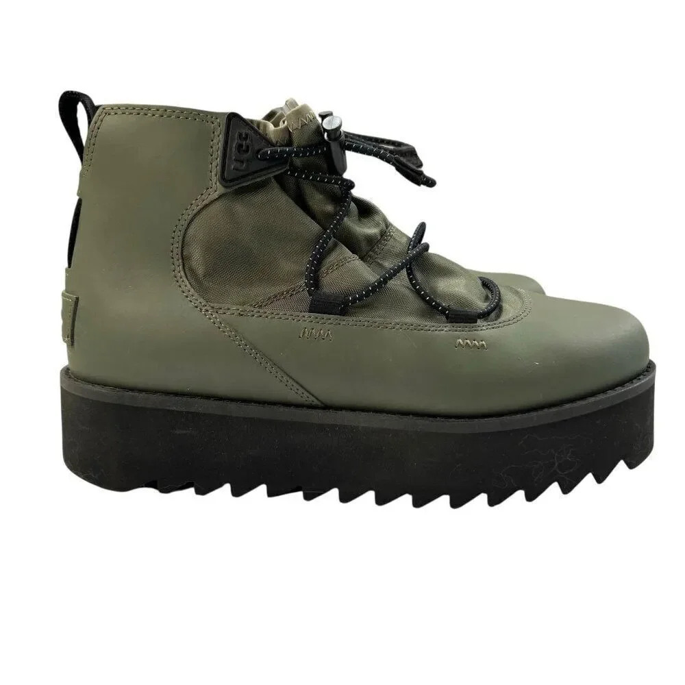 Ugg Rising Toggle Platform Ankle Boots Olive Green Size 7